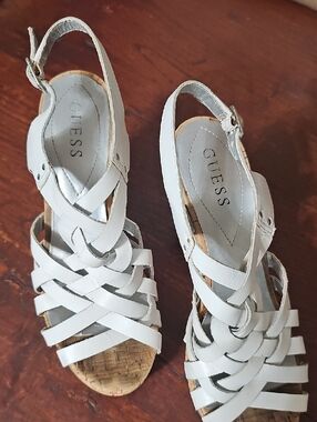 GUESS White Woven Leather Women's Sandals